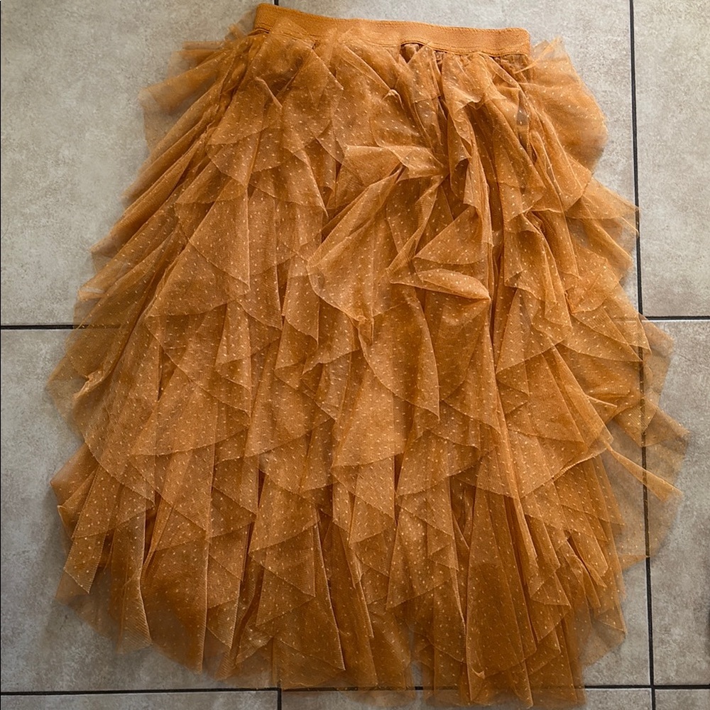 Anthropologie Brown and Orange Bubble Midi Skirt